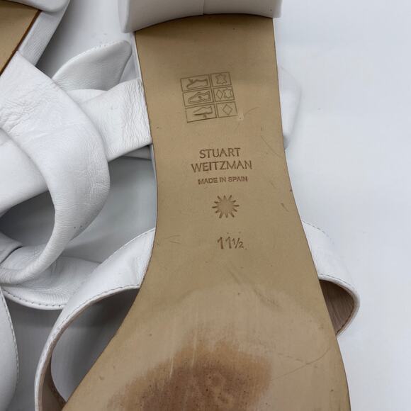 Stuart Weitzman Women's Bandeau White Bow Leather Slide Sandals Size 11.5 - Picture 9 of 10
